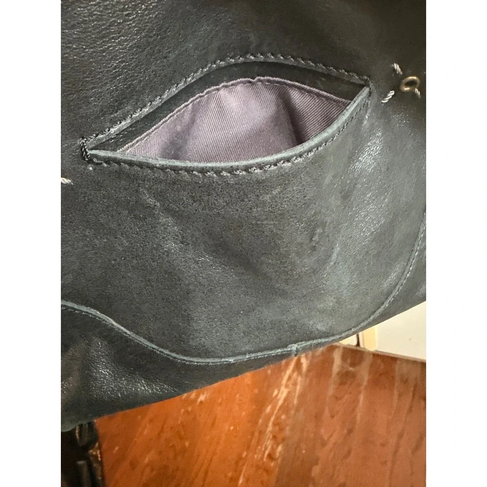 The Sak Black Leather Boho Shoulder Bag Braided Strap‎ Antique Brass Hardware